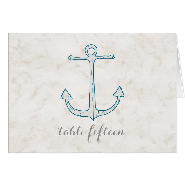 Royal Blue Rustic Anchor Bröllop Bordsnummer Hälsningskort (Framsidan Horizontal)