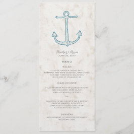 Royal Blue Rustic Anchor Bröllop Menu Meny