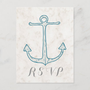 Royal Blue Rustic Anchor Bröllop OSA vykort