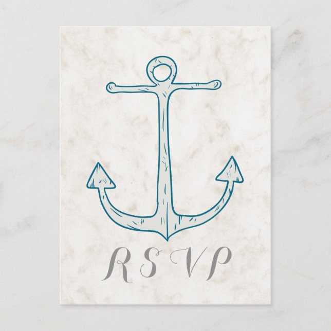Royal Blue Rustic Anchor Bröllop OSA vykort (Framsida)