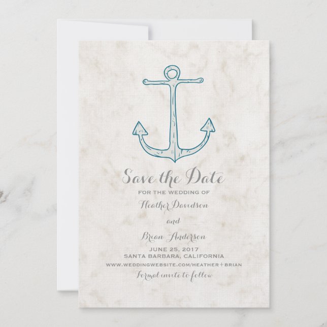Royal Blue Rustic Anchor Spara datum Inbjudan (Framsida)