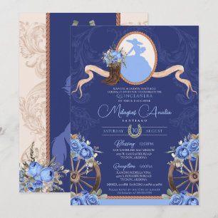 Royal Blue Rustic Baroque Charro Quinceanera Inbjudningar