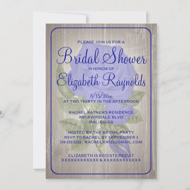 Royal Blue Rustic Blommigt Inbjudningskort för möh (Framsida)