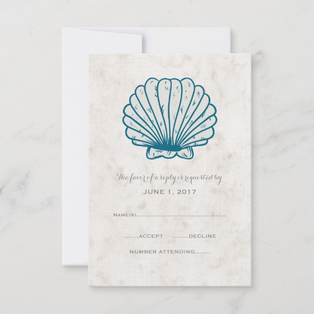 Royal Blue Rustic Seashell Bröllop OSA Card Kort (Framsida)