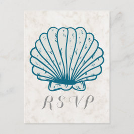 Royal Blue Rustic Seashell Bröllop OSA vykort