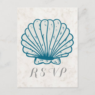 Royal Blue Rustic Seashell Bröllop OSA vykort