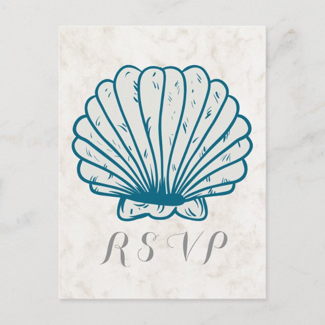 Royal Blue Rustic Seashell Bröllop OSA vykort (Framsida)