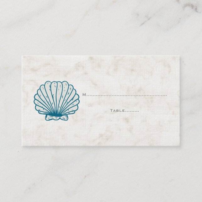 Royal Blue Rustic Seashell Bröllop Place Cards Placeringskort (Framsida)