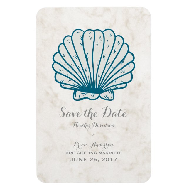 Royal Blue Rustic Seashell Spara datum Magnet (Vertikal)