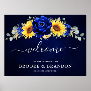Royal Blue Rustic Solros Bröllop Välkommen Poster