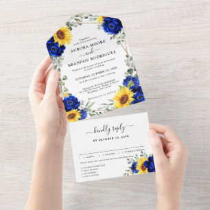 Royal Blue Rustic Solros Geometric Bröllop