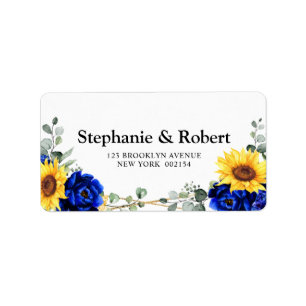 Royal Blue Rustic Solros Geometric Bröllop Adressetikett