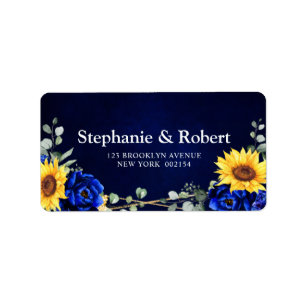 Royal Blue Rustic Solros Geometric Bröllop Lab Adressetikett