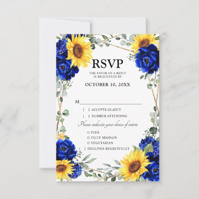 Royal Blue Rustic Solros Geometric Bröllop OSA Kort (Framsida)