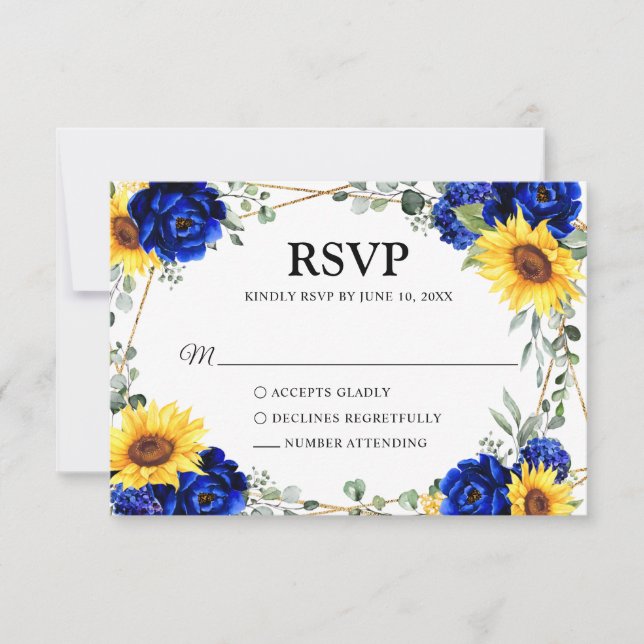 Royal Blue Rustic Solros Geometric Bröllop OSA Kort (Framsida)