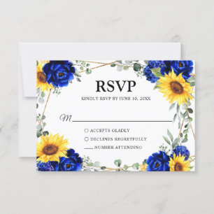 Royal Blue Rustic Solros Geometric Bröllop OSA Kort
