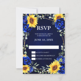 Royal Blue Rustic Solros Geometric Bröllop RSV OSA Kort