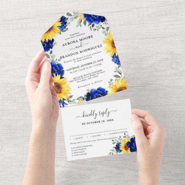 Royal Blue Rustic Solros Modern Blommigt Bröllop (Avrivbar del)