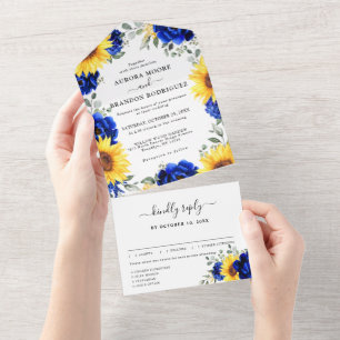 Royal Blue Rustic Solros Modern Blommigt Bröllop