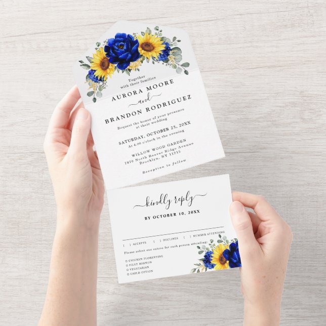 Royal Blue Rustic Solros Modern Blommigt Bröllop (Tearaway)