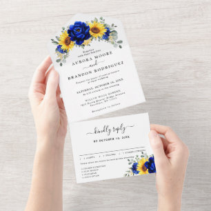 Royal Blue Rustic Solros Modern Blommigt Bröllop