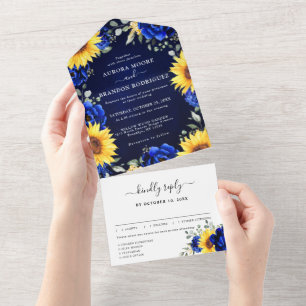 Royal Blue Rustic Solros Modern Blommigt Bröllop