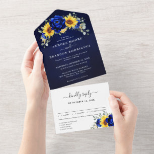 Royal Blue Rustic Solros Modern Blommigt Bröllop