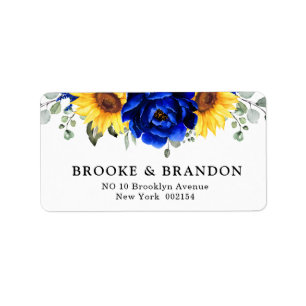 Royal Blue Rustic Solros Modern Blommigt Bröllop Adressetikett