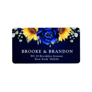 Royal Blue Rustic Solros Modern Blommigt Bröllop Adressetikett