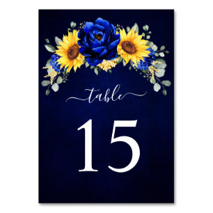 Royal Blue Rustic Solros Modern Blommigt Bröllop Bordsnummer