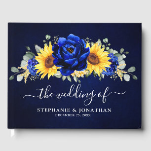 Royal Blue Rustic Solros Modern Blommigt Bröllop Gästböcker
