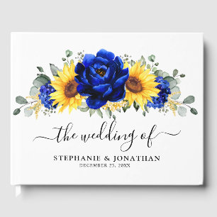 Royal Blue Rustic Solros Modern Blommigt Bröllop Gästböcker
