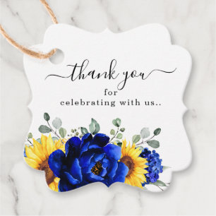Royal Blue Rustic Solros Modern Blommigt Bröllop Gåvor Etiketter