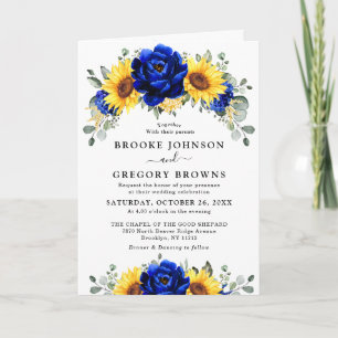 Royal Blue Rustic Solros Modern Blommigt Bröllop Inbjudan