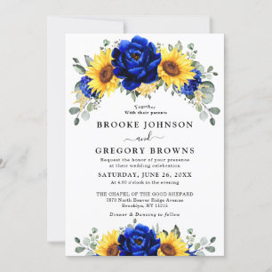 Royal Blue Rustic Solros Modern Blommigt Bröllop Inbjudningar
