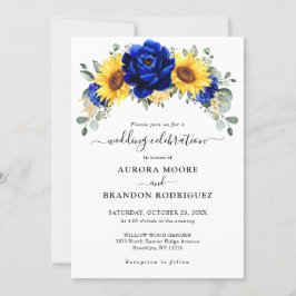 Royal Blue Rustic Solros Modern Blommigt Bröllop Inbjudningar
