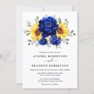 Royal Blue Rustic Solros Modern Blommigt Bröllop Inbjudningar