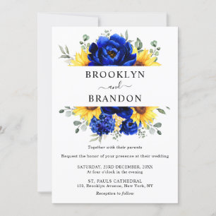 Royal Blue Rustic Solros Modern Blommigt Bröllop Inbjudningar