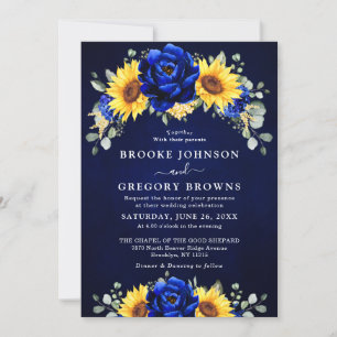 Royal Blue Rustic Solros Modern Blommigt Bröllop Inbjudningar