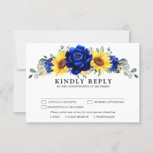 Royal Blue Rustic Solros Modern Blommigt Bröllop OSA Kort