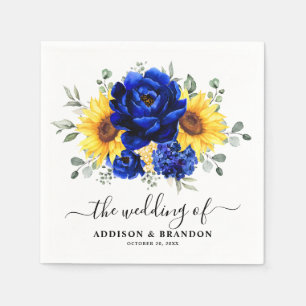 Royal Blue Rustic Solros Modern Blommigt Bröllop Pappersservett