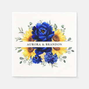 Royal Blue Rustic Solros Modern Blommigt Bröllop Pappersservett