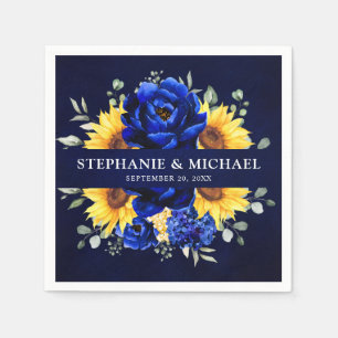 Royal Blue Rustic Solros Modern Blommigt Bröllop Pappersservett
