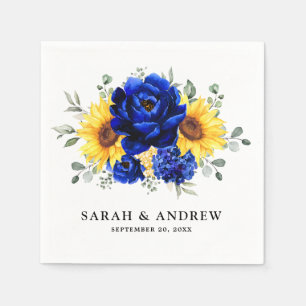 Royal Blue Rustic Solros Modern Blommigt Bröllop Pappersservett