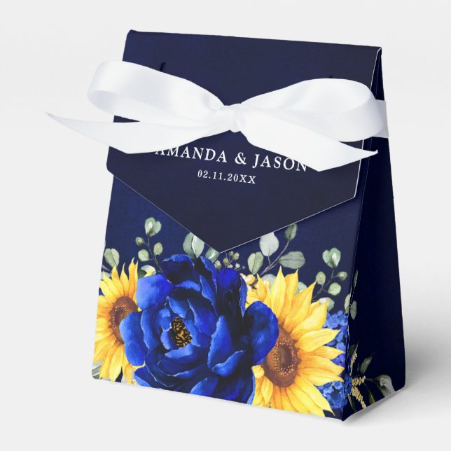 Royal Blue Rustic Solros Modern Blommigt Bröllop Presentaskar (Framsidan Sidan)