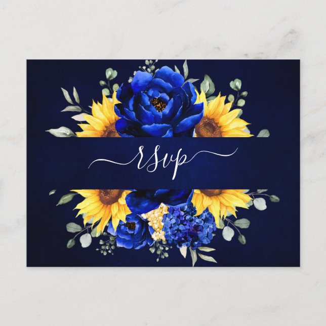 Royal Blue Rustic Solros Modern Blommigt OSA Pos Vykort (Framsida)