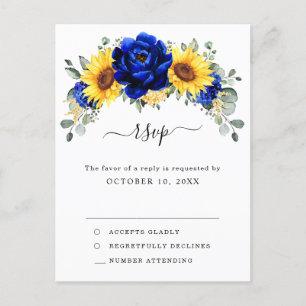 Royal Blue Rustic Solros Modern Blommigt OSA Vykort