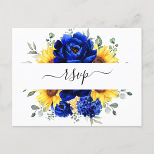 Royal Blue Rustic Solros Modern Blommigt OSA Vykort