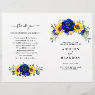 Royal Blue Rustic Solros Modern Bröllopsprogram