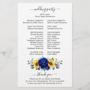 Royal Blue Rustic Solros Modern Bröllopsprogram